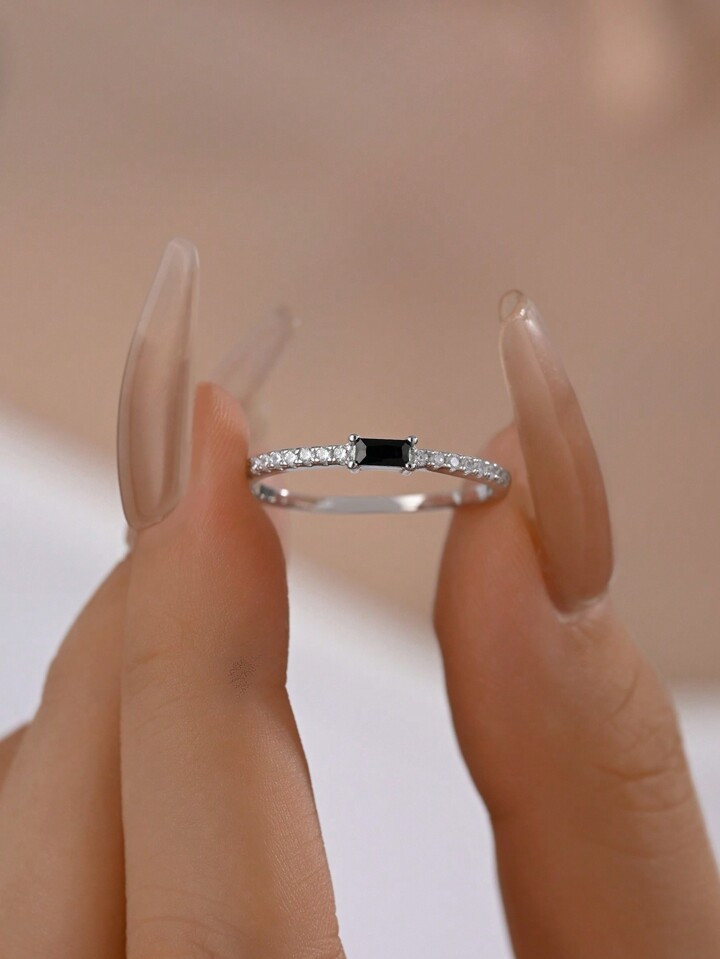 1pc Minimalist 925 Sterling Silver Ring With Zirconia Stone Plated In 18K Gold Color, Suitable For Daily Wear, Vacation, Dates, Gifts For Women | SHEIN