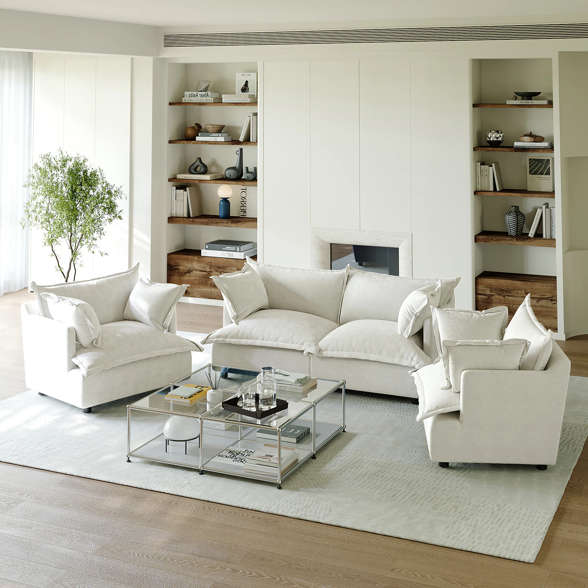 Dreamsidea Sectional Sofa Modular Cloud Seating Chenille Upholstered Accent Chair with Solid Wood Frame one_size | CS11-NAV-LR-2SC | Lowe's