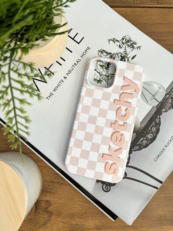Personalized Checkered Phone Case  Tough Case  BEIGE  - Etsy | Etsy (US)