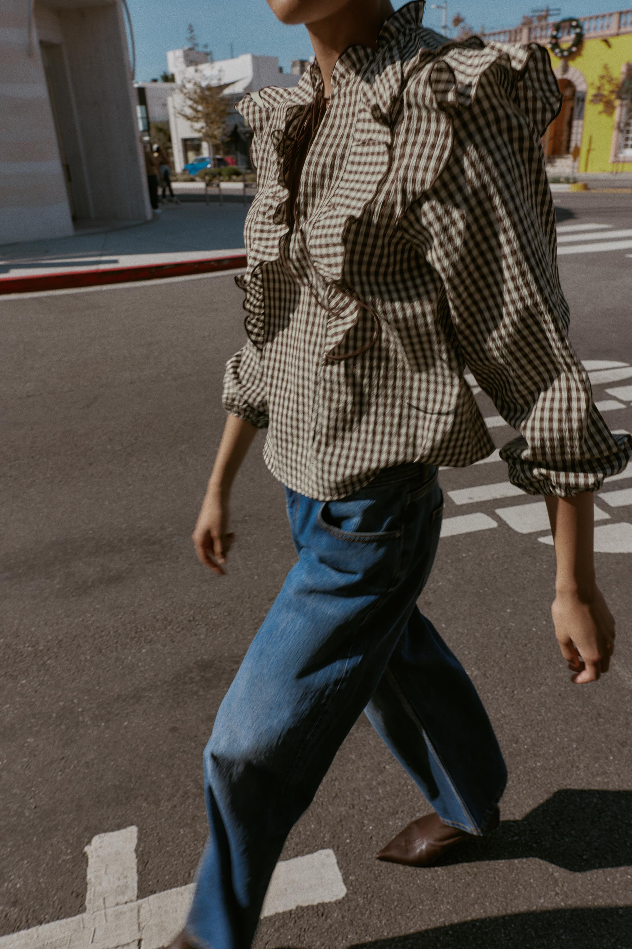 GINGHAM RUFFLE BLOUSE | Zara US