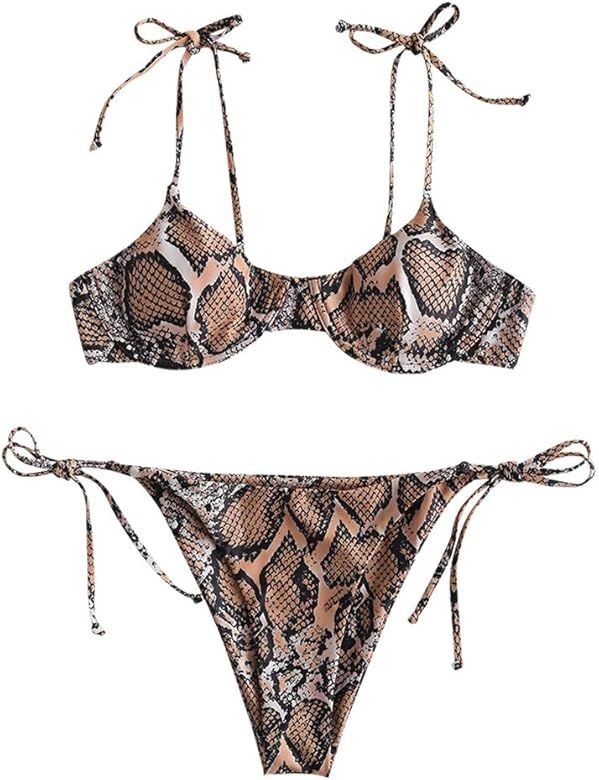 Women's Snakeskin Print Swimsuit High Cut Bikini Set Straps Two Piece Bathing Suit | Amazon (US)