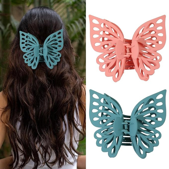 Extra large 5.51 Inch Butterfly Hair Clips 2 PCSButterfly Clips for Thick Thin Hair Non Slip Cute... | Amazon (US)