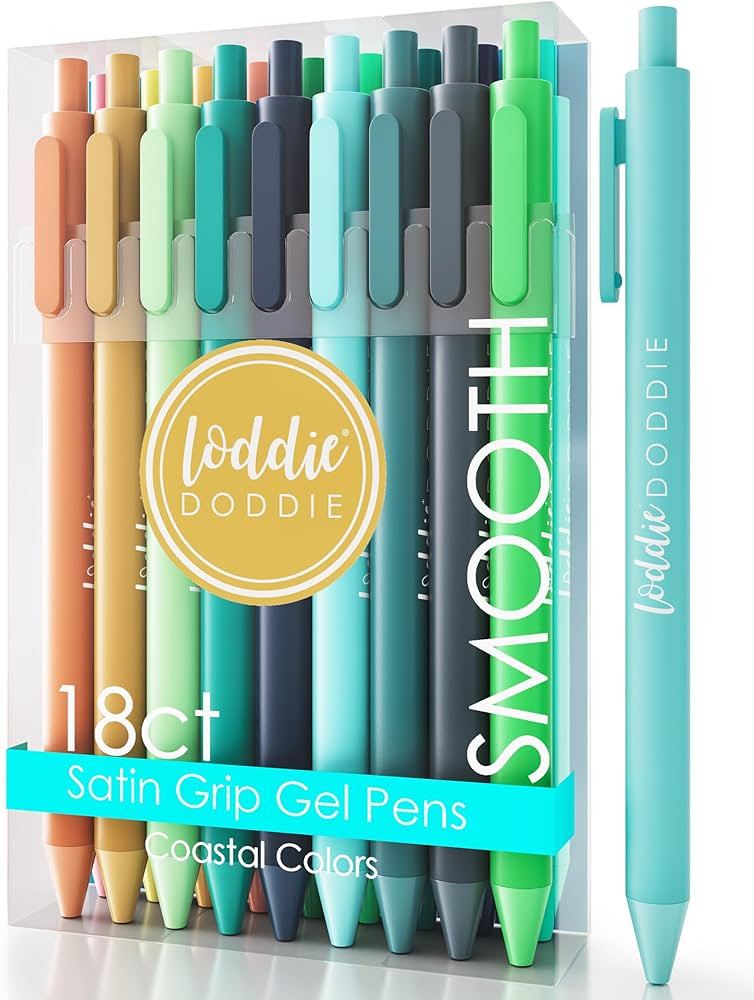 Loddie Doddie Retractable Colored Gel Pens - 18-Pack, 0.7 mm, Coastal Satin Barrel - Smooth-Glide... | Amazon (US)