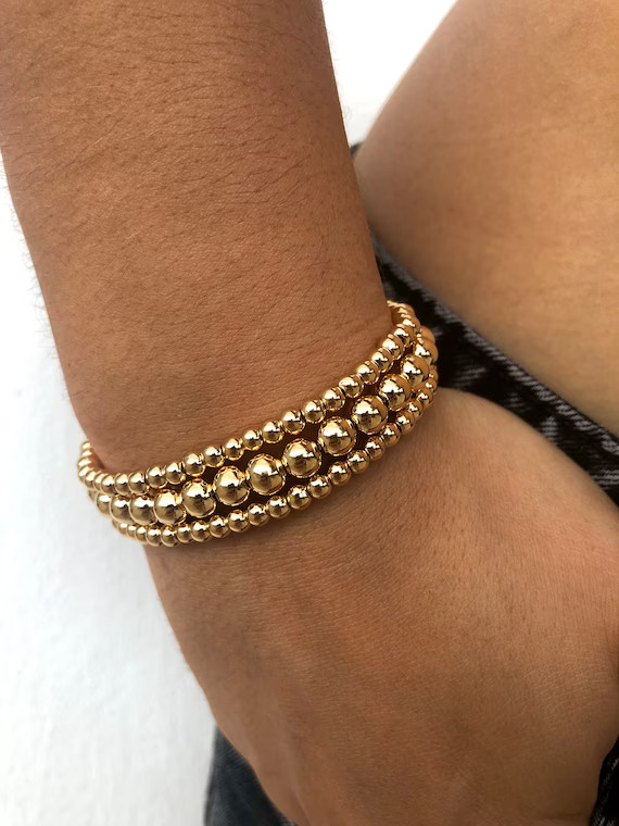 Elastic Gold Bead Bracelet | 18k Gold Filled Beaded Bracelet | Etsy (US)