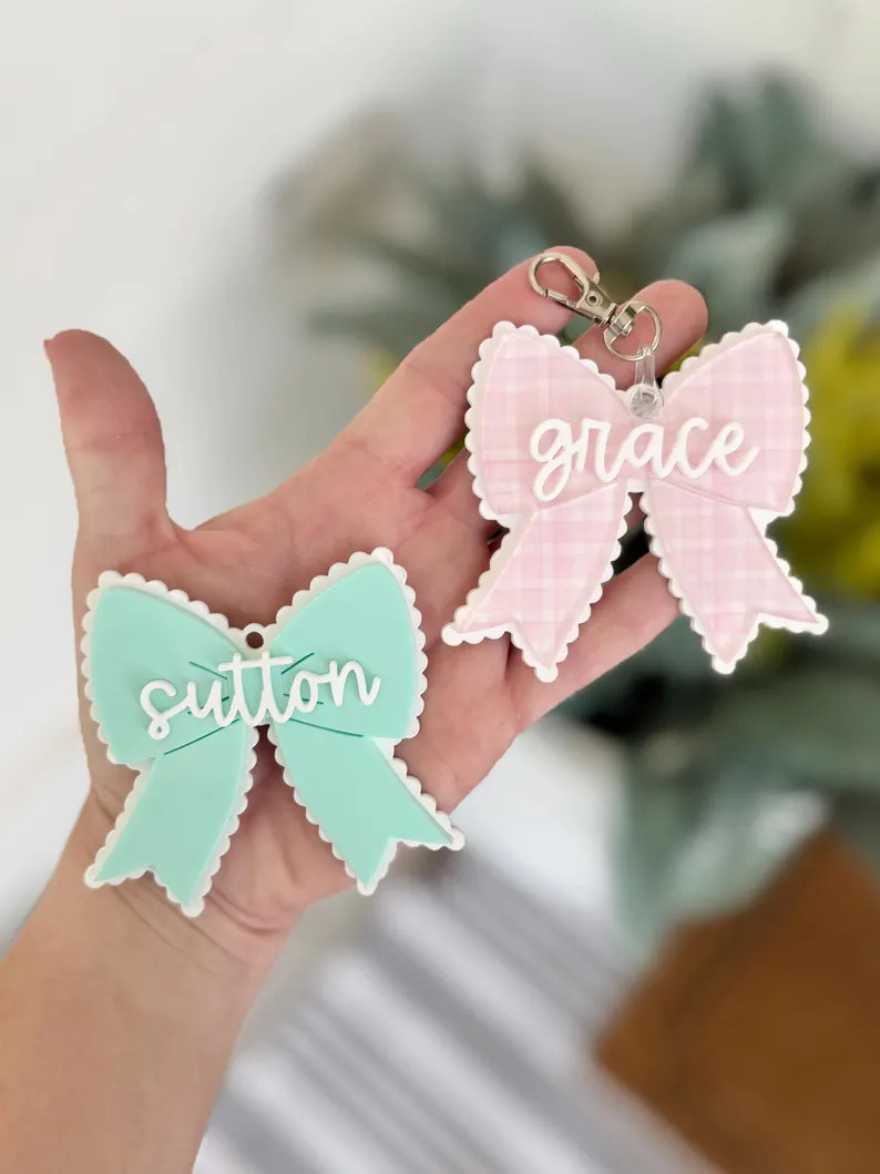 Scalloped Bow Backpack Name Tags - School Bookbag Lunch Box Name Tags - Personalized Name Thas | Etsy (Global)