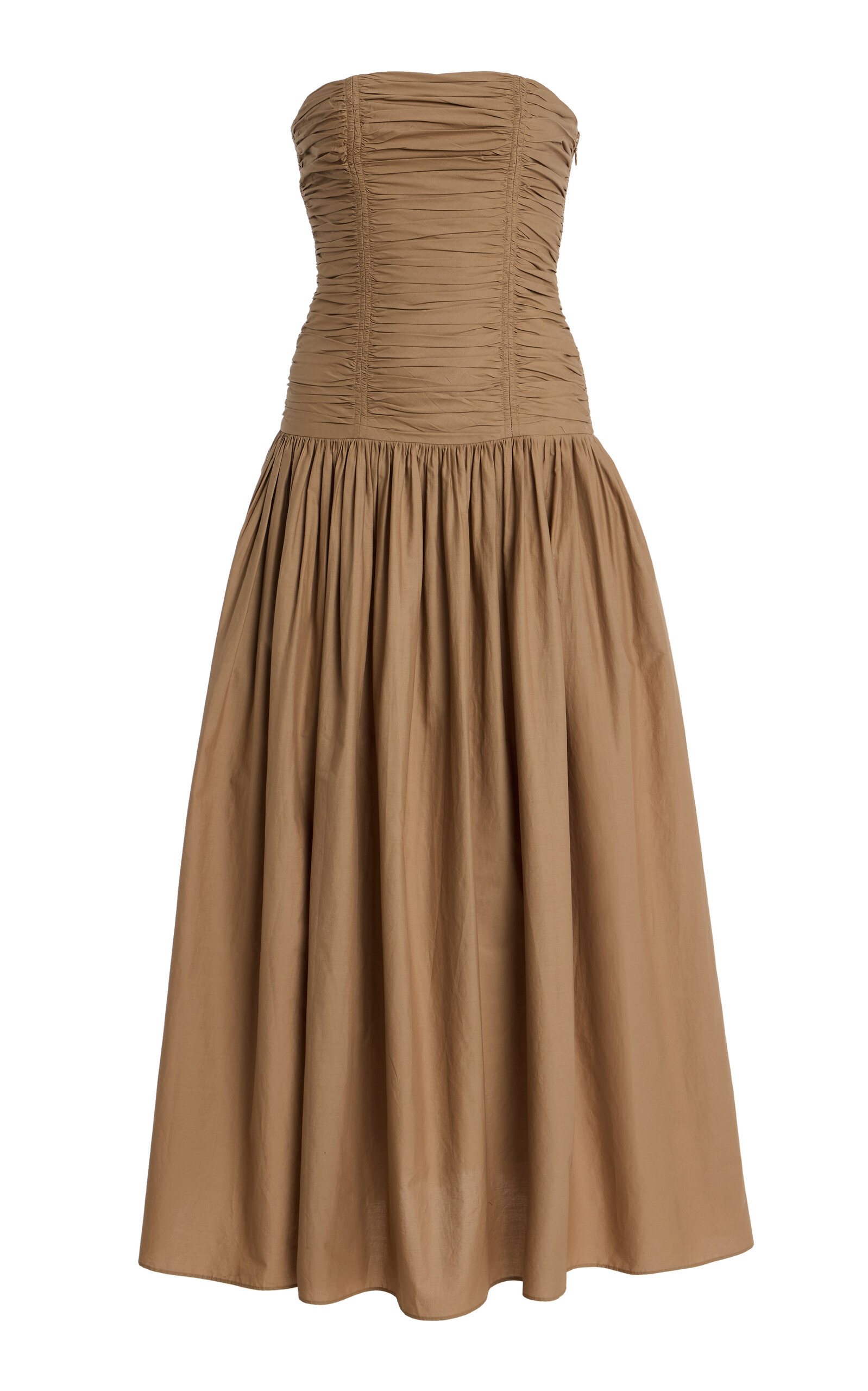 Strapless Ruched Cotton Drop-Waist Maxi Dress | Moda Operandi (Global)