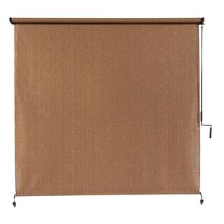 Walnut Cordless UV Blocking Fade Resistant Fabric Exterior Roller Shade 96 in. W x 96 in. L | The Home Depot