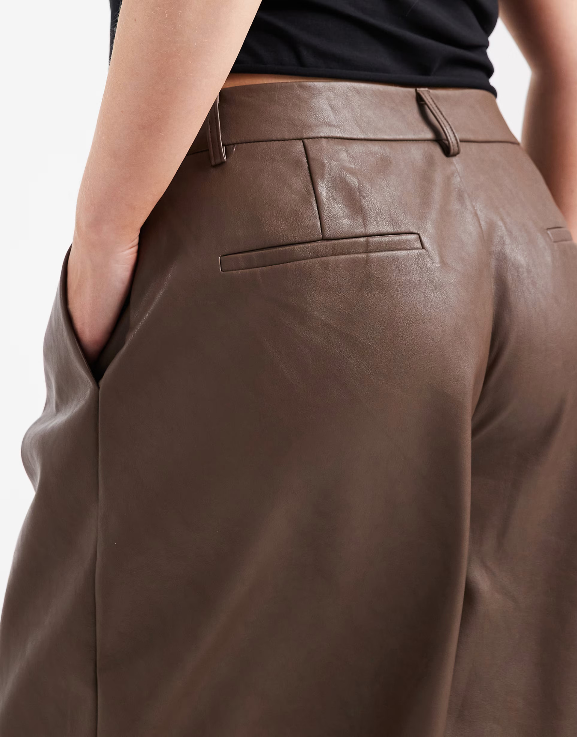 ASOS DESIGN Curve leather look longline pleat front safari shorts in brown | ASOS (Global)