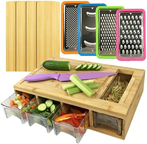 Amazon.com: OLOZIQ Bamboo Cutting Board with Trays and Lids Storage Containers – Multifunction ... | Amazon (US)
