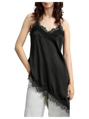 BEAUDRM Women's Lace Trim Camisole Y2k V Neck Sleeveless Spaghetti Strap Asymmetrical Flared Cami Top Black Medium | Amazon (US)