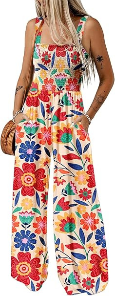 Dokotoo Women's Casual Loose Overalls Jumpsuits One Piece Sleeveless Printed Wide Leg Long Pant R... | Amazon (US)
