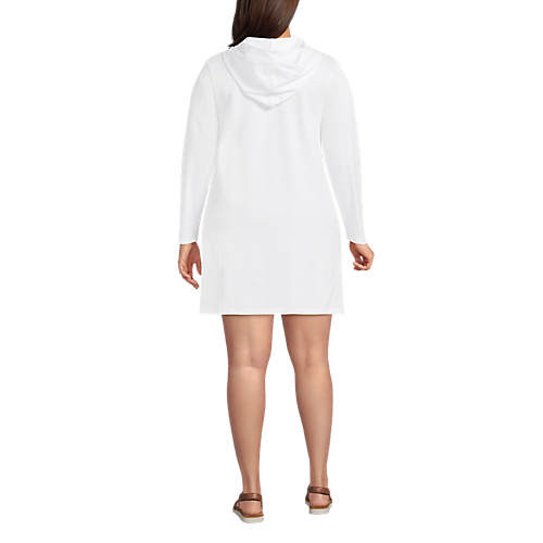 Women's Plus Size Cotton Jersey Long Sleeve Hooded Swim Cover-up Dress | Lands' End (US)