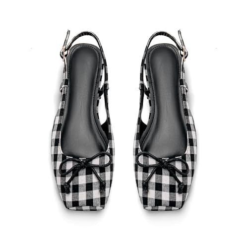 Women's Ballet Flats Slingbacks Square Toe Bow Knit Dressy Flat Shoes with Ankle Buckles Satin | Amazon (US)