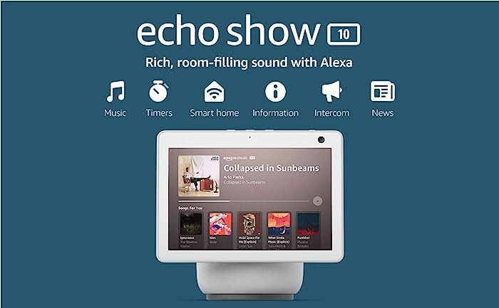 Echo Show 10 (3rd Gen) | HD smart display with premium sound, motion, and Alexa | Glacier White | Amazon (US)