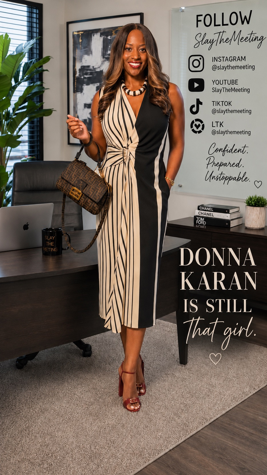 Donna Karan is still that girl.

Some pieces never go out of style, and this dress is proof. The striking black-and-cream pattern, the flattering silhouette, and a pop of red with my Gucci sandals came together effortlessly.

Finished the look with my Fendi Baguette because classic style deserves iconic accessories.

Corporate chic for real life.

📍 Dallas, TX

#SlayTheMeeting #CorporateChic #DonnaKaran #WorkwearStyle #OfficeFashion #FashionOver50 #StyleOver50 #FendiBaguette #GucciStyle #LTKStyle #WomenInBusiness #DallasInfluen

#LTKootd #LTKOver40 #LTKWorkwear