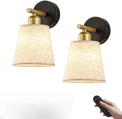JOOSENLUX Battery Operated Wall Sconce Set of 2 with Fabric Shade – Rechargeable Cordless Wall ... | Amazon (US)