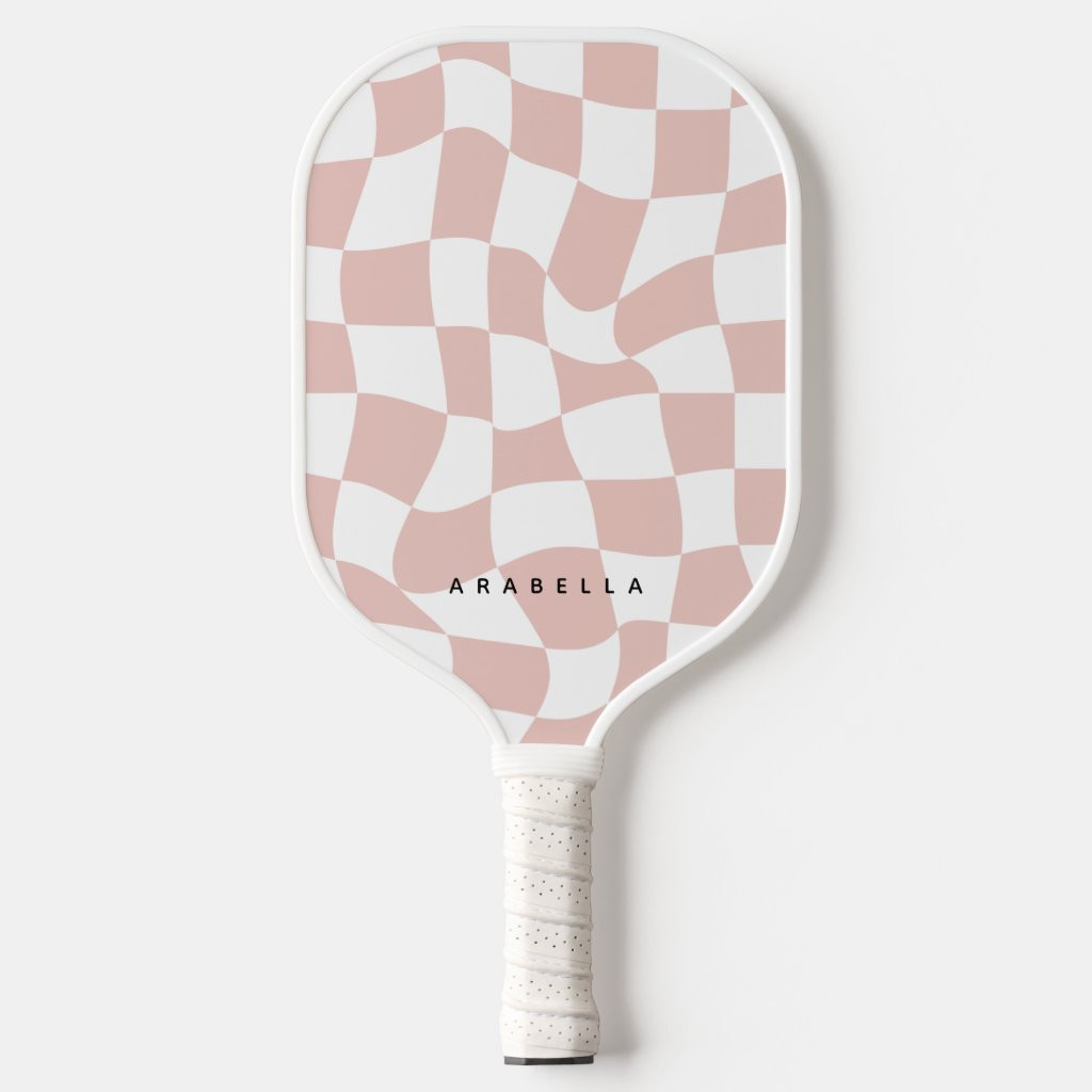 Blush Pink Warped Checkerboard Pickleball Paddle | Zazzle