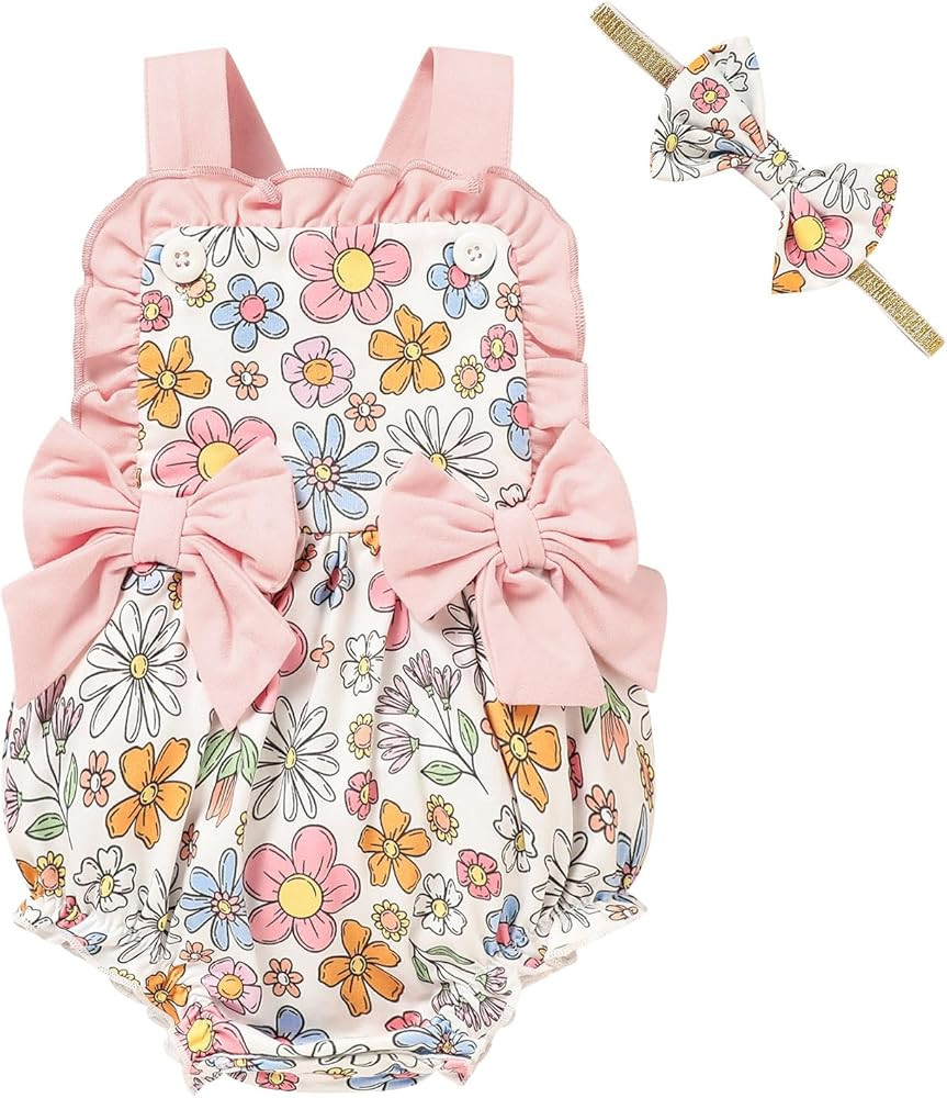 GRNSHTS Baby Girl Summer Romper Infant Floral Fruit Print Clothes Toddler Ruffles Bodysuit Sleeve... | Amazon (US)