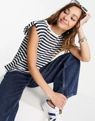 Only tank top with shoulder pads in navy stripe | ASOS | ASOS (Global)