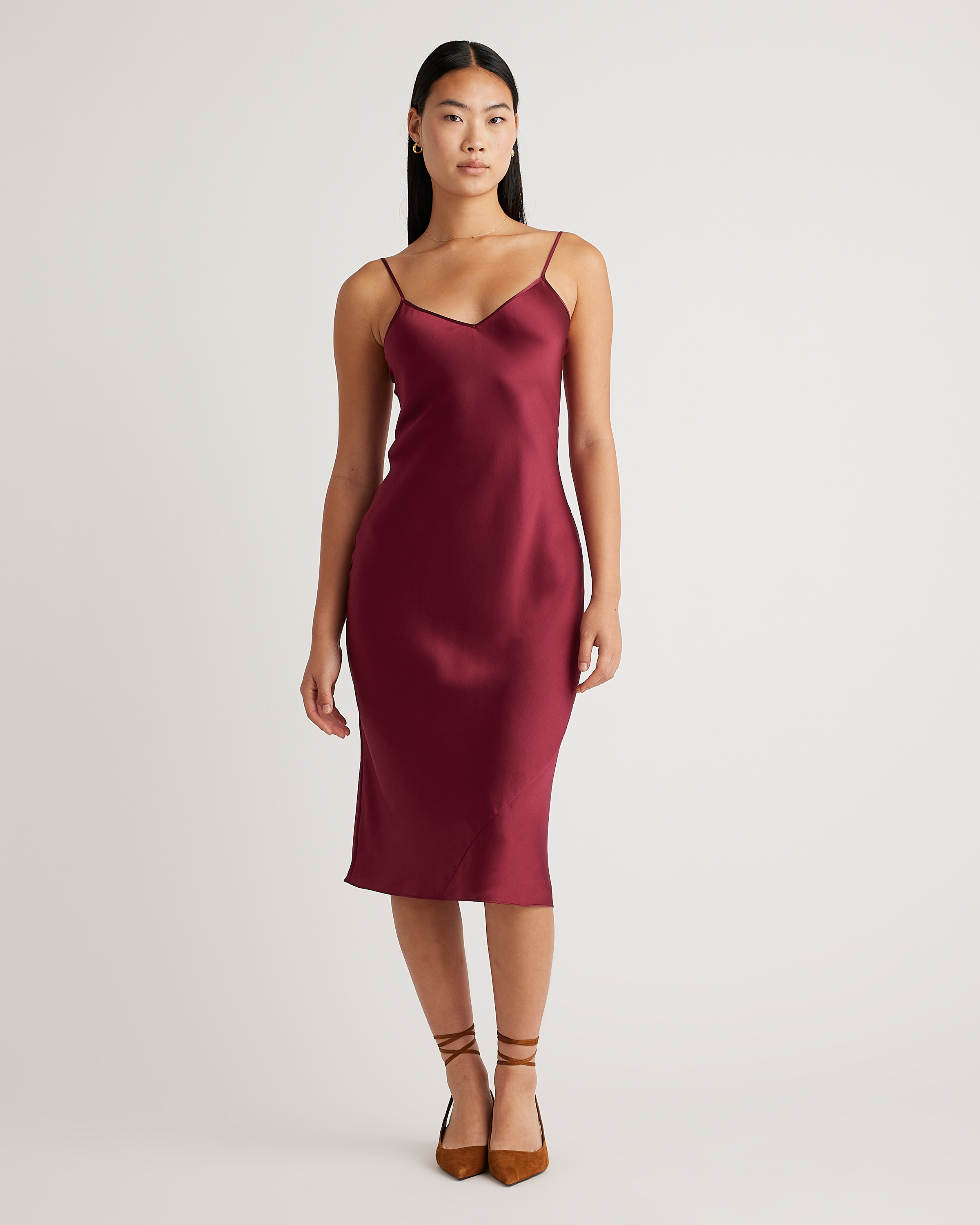 Quince | Women's 100% Washable Slip Dress in Burgundy, Size Small, Silk | Quince
