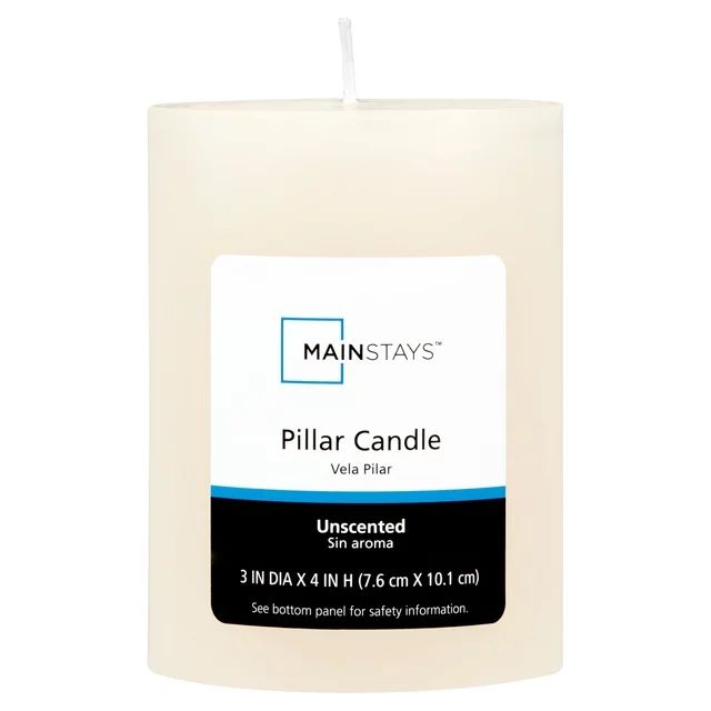 Mainstays Unscented Pillar Candles, 3 x 4 inches, Ivory | Walmart (US)