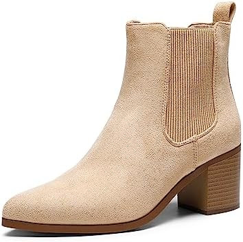 DREAM PAIRS Women's Retro Elastic Chelsea Ankle Boots Fashion Low Chunky Block Heel Pointed Toe F... | Amazon (US)