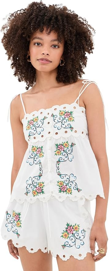 MOON RIVER Women's Scallop Floral Embroidered Top | Amazon (US)