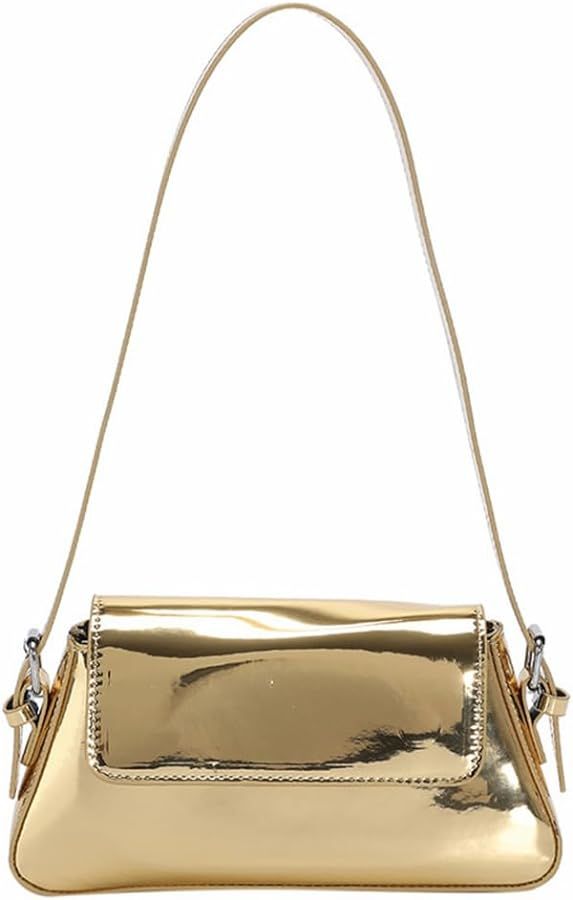 Sparkly Metallic Clutch Purses for Women PU Leather Shoulder Bag Hobo Bag Y2k Tote Handbag | Amazon (US)