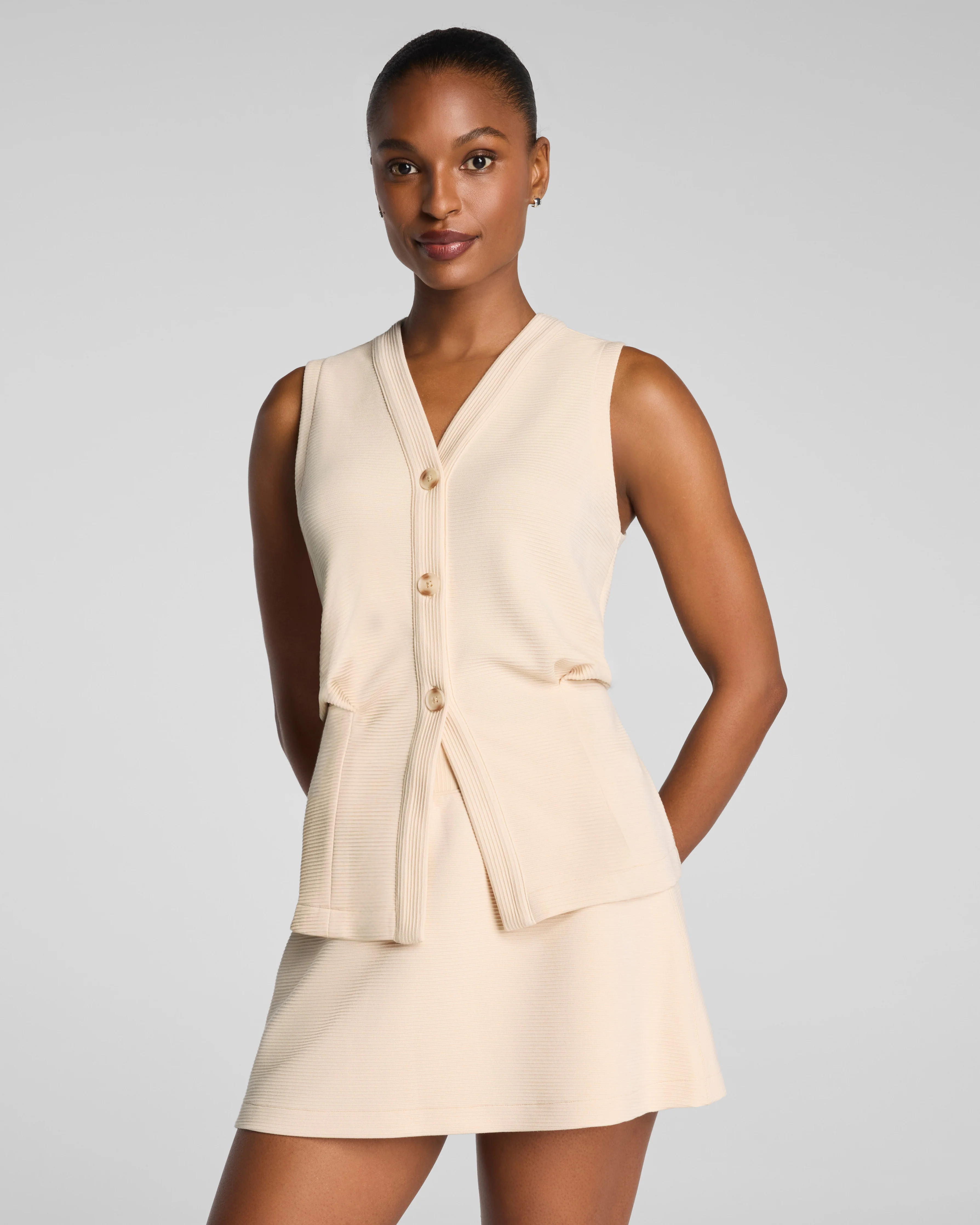 SPANX AirEssentials\u00ae French Rib Vest | Soft Button-Down Layer | Spanx