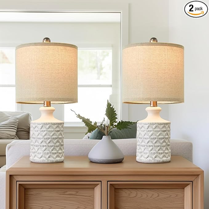 PoKat 18" Farmhouse White Ceramic Table Lamp Set of 2 for Living Room Small Beside Lamp Bedroom N... | Amazon (US)