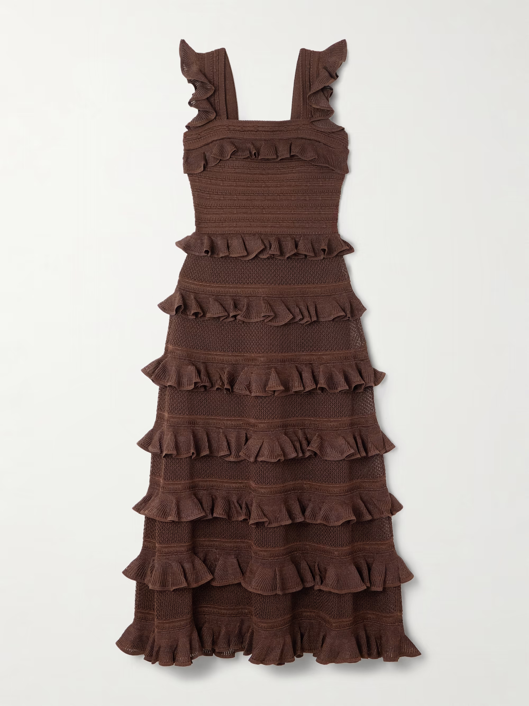 Ruffled tiered pointelle-knit midi dress | NET-A-PORTER (UK & EU)