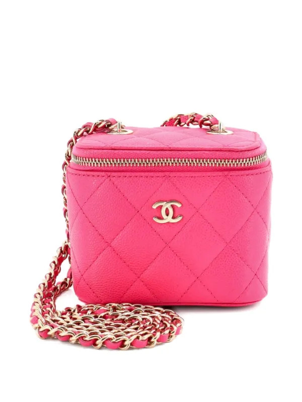 CHANEL Pre-Owned Classic Vanity Case With Chain Quilted Caviar Mini Pouch | Pink | FARFETCH | Farfetch Global