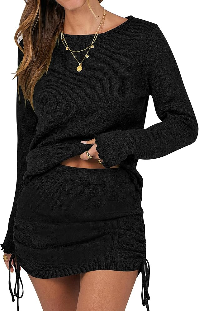 ANRABESS Women Long Sleeve Skirt Sets 2025 Fall Sweater Lounge Sets 2 Piece Beach Vacation Outfit... | Amazon (US)