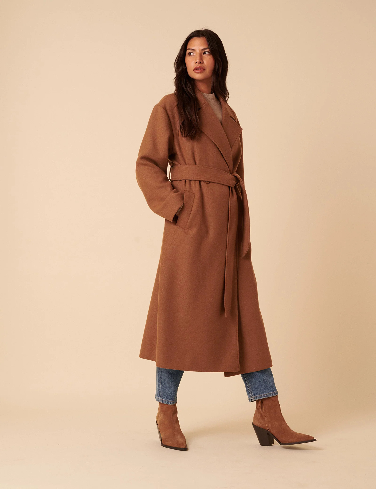 Camel Tie Belt Wrap Coat | Nobody's Child