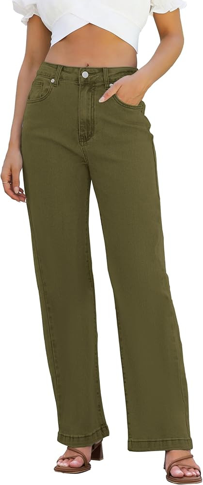 Womens Jeans High Waisted Straight Leg Loose Stretchy Lightweight Tummy Control Trendy Jeans for ... | Amazon (US)
