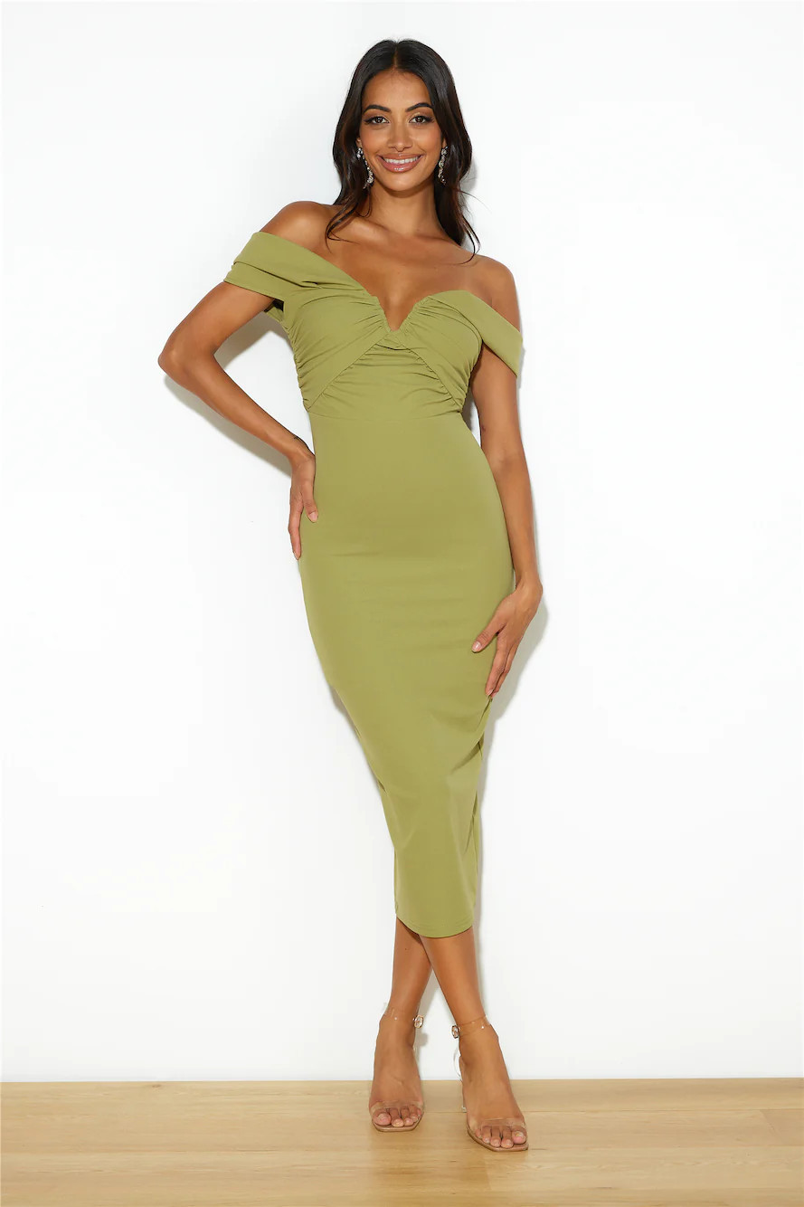 Bring The Style Midi Dress Olive | Hello Molly (AU)