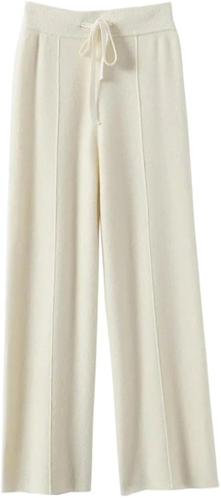 Women's Mid Waist Straight Leg Knitted Trousers Warm Loose Fit Casual Full Length Pants | Amazon (US)