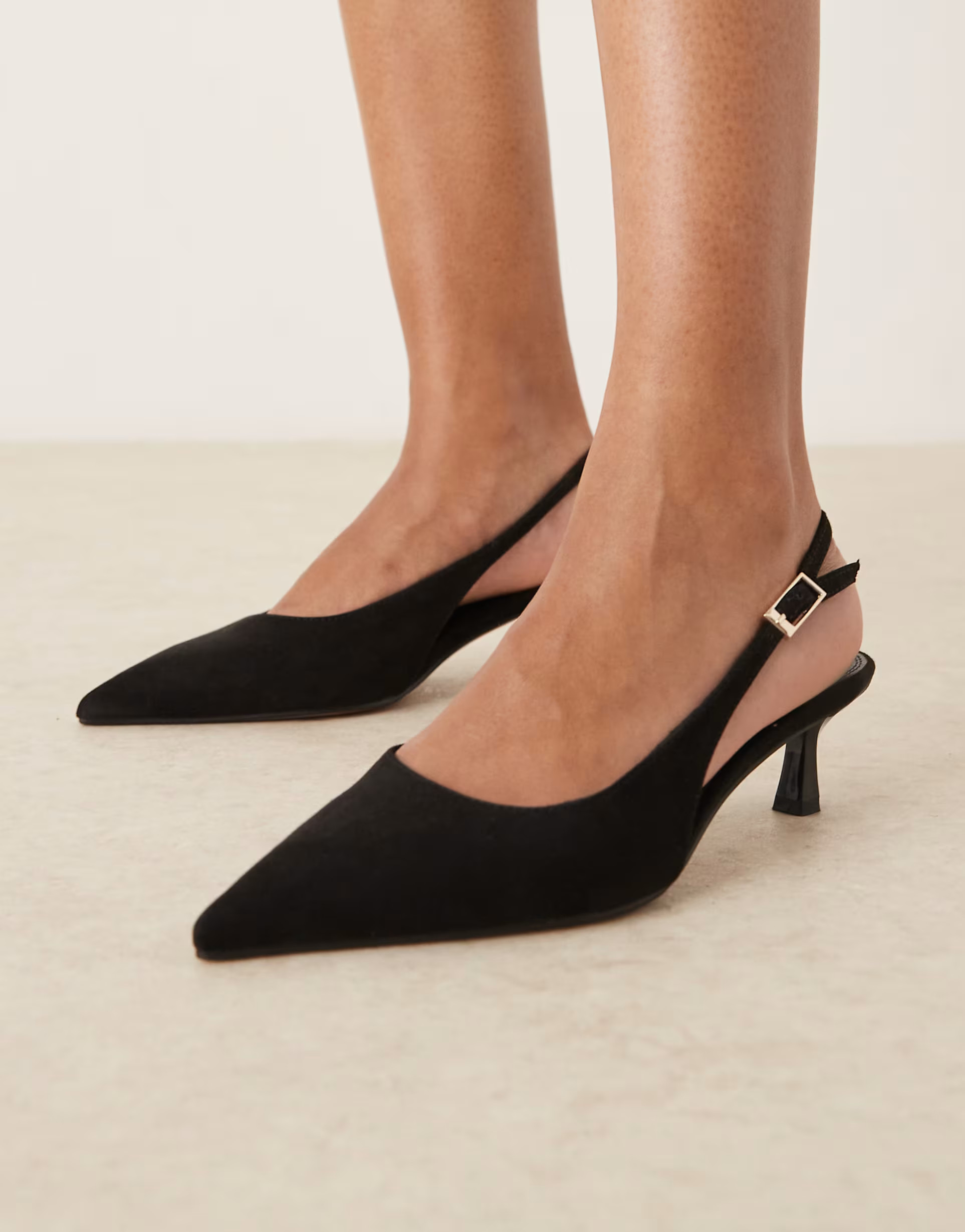 ASOS DESIGN Skip slingback kitten heel shoes in black suedette | ASOS (Global)