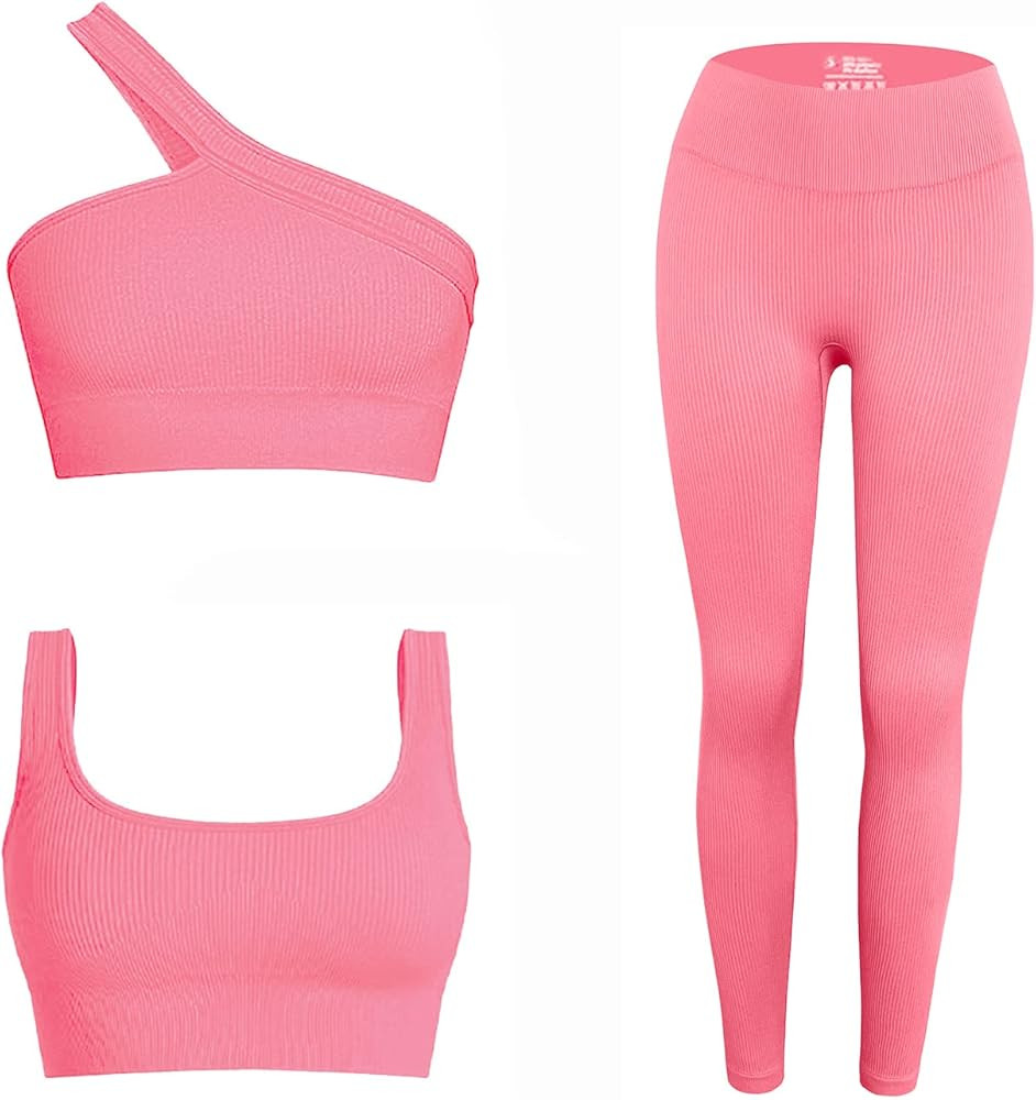 Workout Sets for Women 2 Piece Seamless Sexy One Shoulder Sport Bra High Waist Shorts GMY Yoga Tw... | Amazon (US)