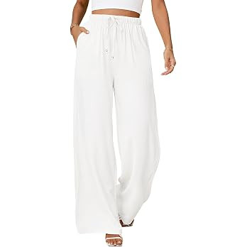 Linen Pants for Women Flowy Palazzo Pants Loose Boho High Waist Casual Wide Leg Trousers Summer B... | Amazon (US)