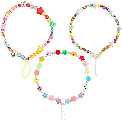 Phone Lanyard Wrist Straps Smiley Face Tiny Cute Kandi Handmade Rainbow Polymer Clay Acrylic Bead... | Amazon (US)