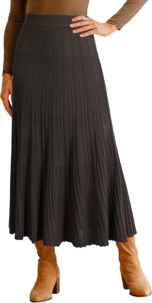 Arach&Cloz Women's Wool Blend Wide Elastic Band A-Line Pleated Flowy Long Skirts 2025 | Amazon (US)