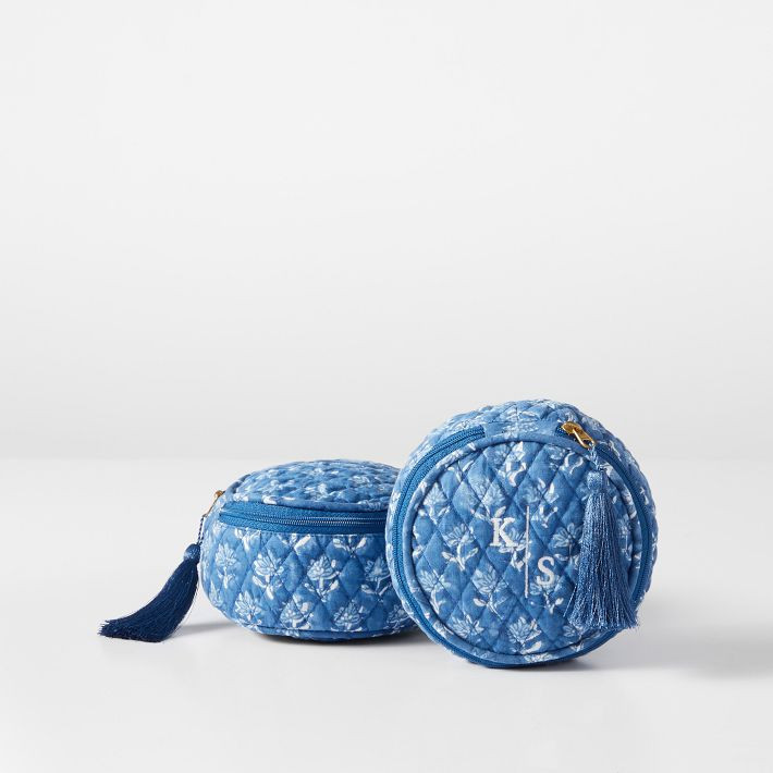 Block Print Quilted Round Travel Pouch | Mark and Graham