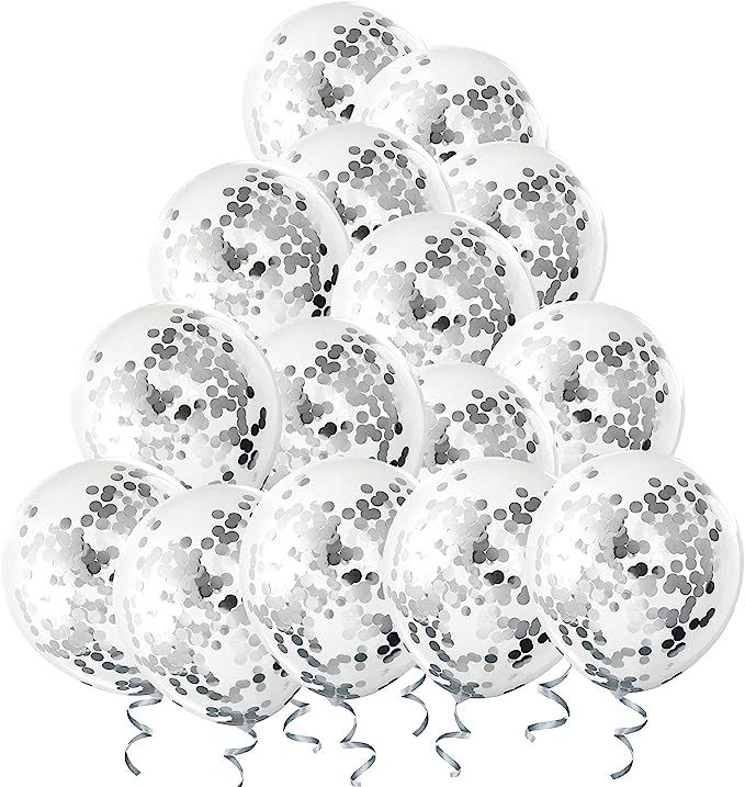 Silver Confetti Balloons 24 Pieces, 12 Inch Clear Latex Balloon with Confetti Inside for Graduati... | Amazon (US)