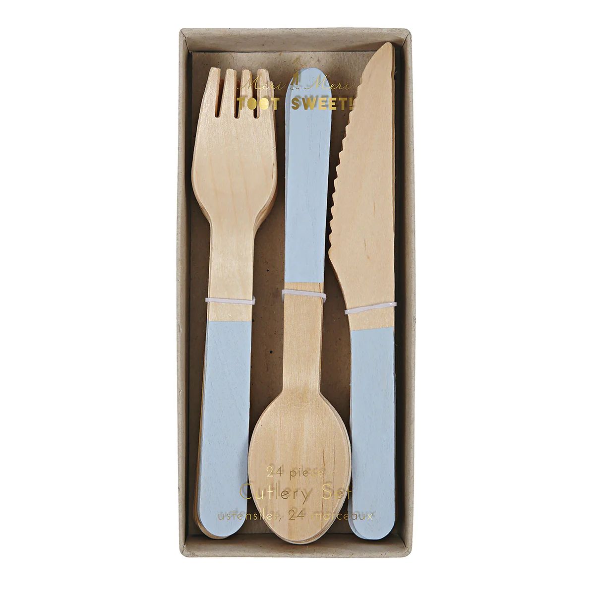 Blue Wooden Cutlery Set (x 24) | Meri Meri