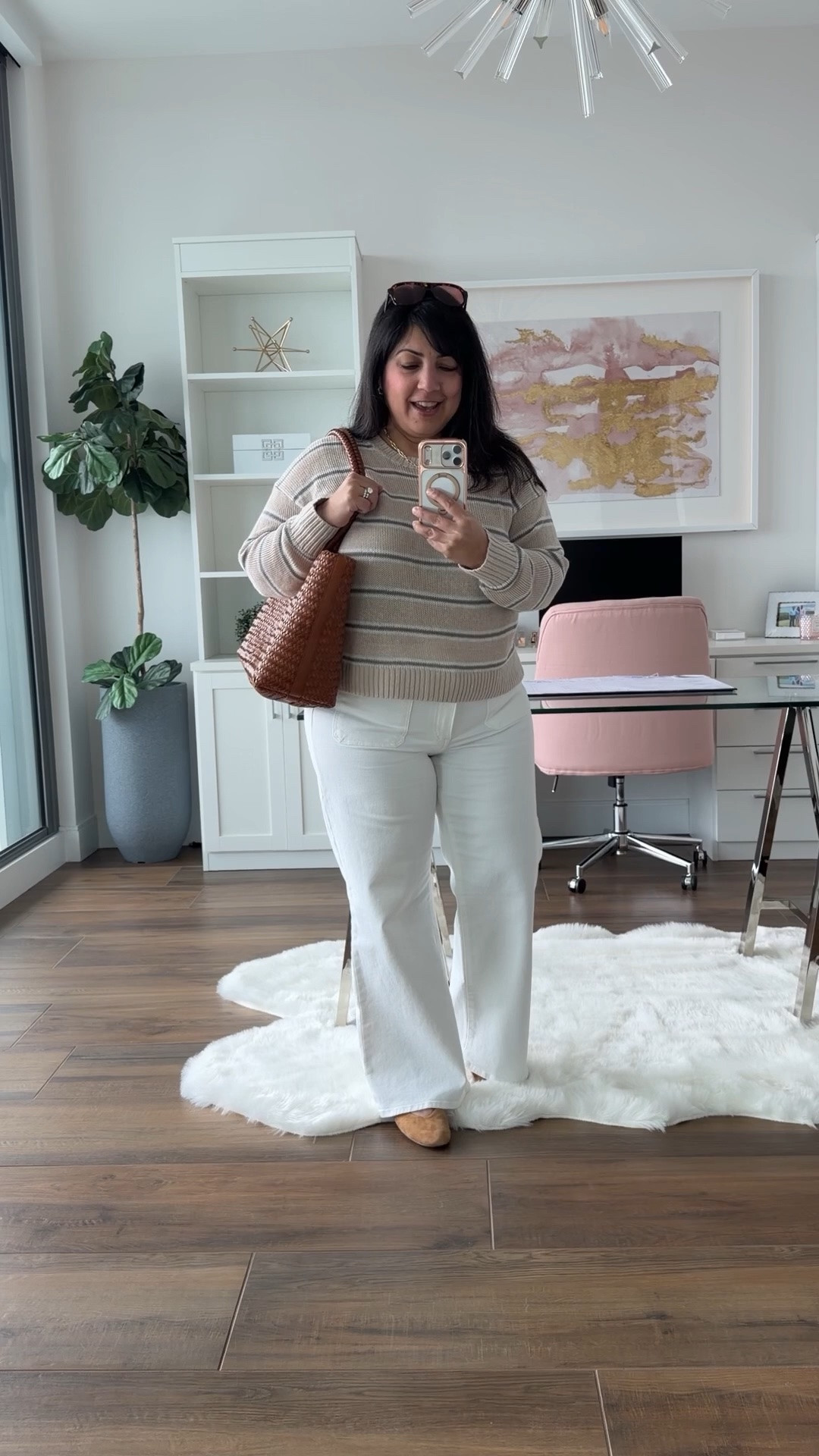 Madewell x LTK Sale! 20% off sitewide with code LTK20. 

If you’re midsize and petite and looking for white jeans for this spring and summer that are stretchy, comfortable, flattering and not see-through, I definitely recommend giving this pair a try! They’re work appropriate too if you can wear jeans to work!

Madewell striped linen sweater size large. Madewell white wide leg jeans size 32 Short. Madewell Remy brown suede Mary Jane ballet flats. Madewell woven leather tote bag. Madewell aviator sunglasses.

Spring outfits 2026. Workwear outfits. Business casual workwear. Work outfits. Jeans for work. Summer outfits 2026. Travel outfits. 

@Madewell

#LTKxMadewell #LTKMidsize #LTKPetite