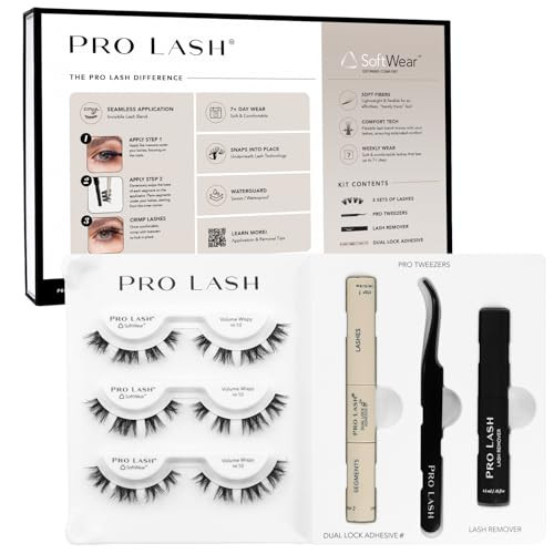 Pro Lash SoftWear Starter Lash Clusters Kit - Seamless, Lightweight Lashes - 7-Day Cluster Eyelash Extensions - 3 Sets of False Eyelashes Plus Adhesive, Remover, Tweezers - Volume Wispy No. 10 Black | Amazon (US)