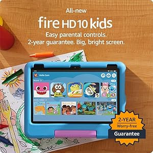 Amazon Fire 10 Kids tablet- 2023, ages 3-7 | Bright 10.1" HD screen with ad-free content and pare... | Amazon (US)