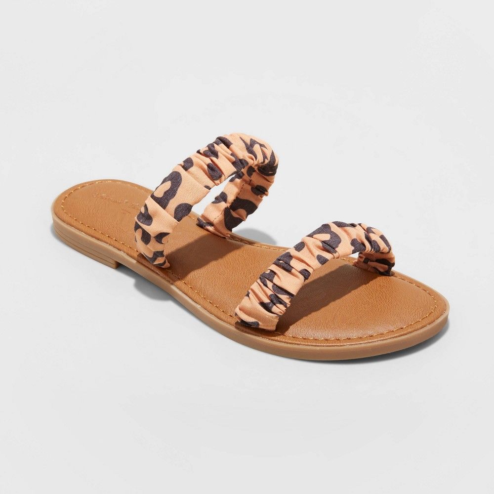 Women's Willow Leopard Print Two Band Scrunched Sandals - Universal Thread™ Brown | Target