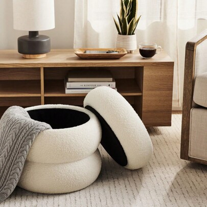 Mainstays Boucle Cloud Storage Ottoman, Cream | SHEIN